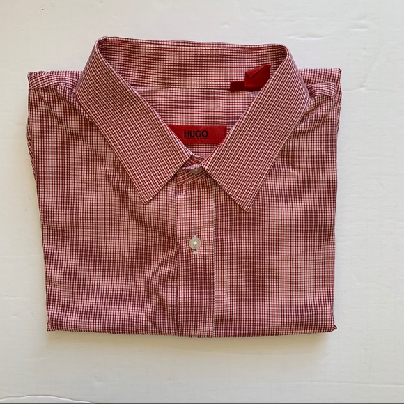 Hugo Boss Men's Red Checkered Dress Shirt - Picture 1 of 3